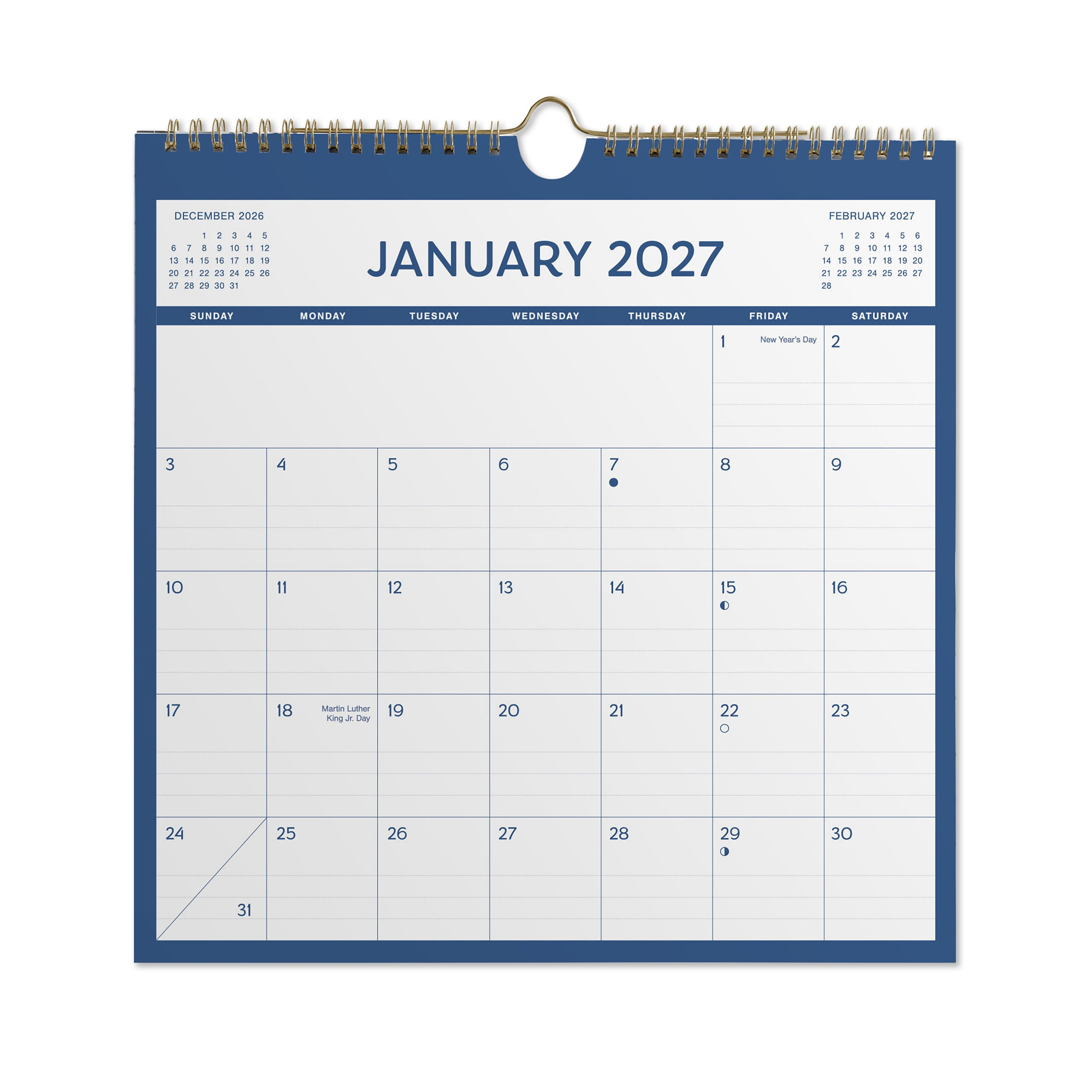 2027 Pen+Gear Spiral Blue Calendar 12x12 January-December Gridded