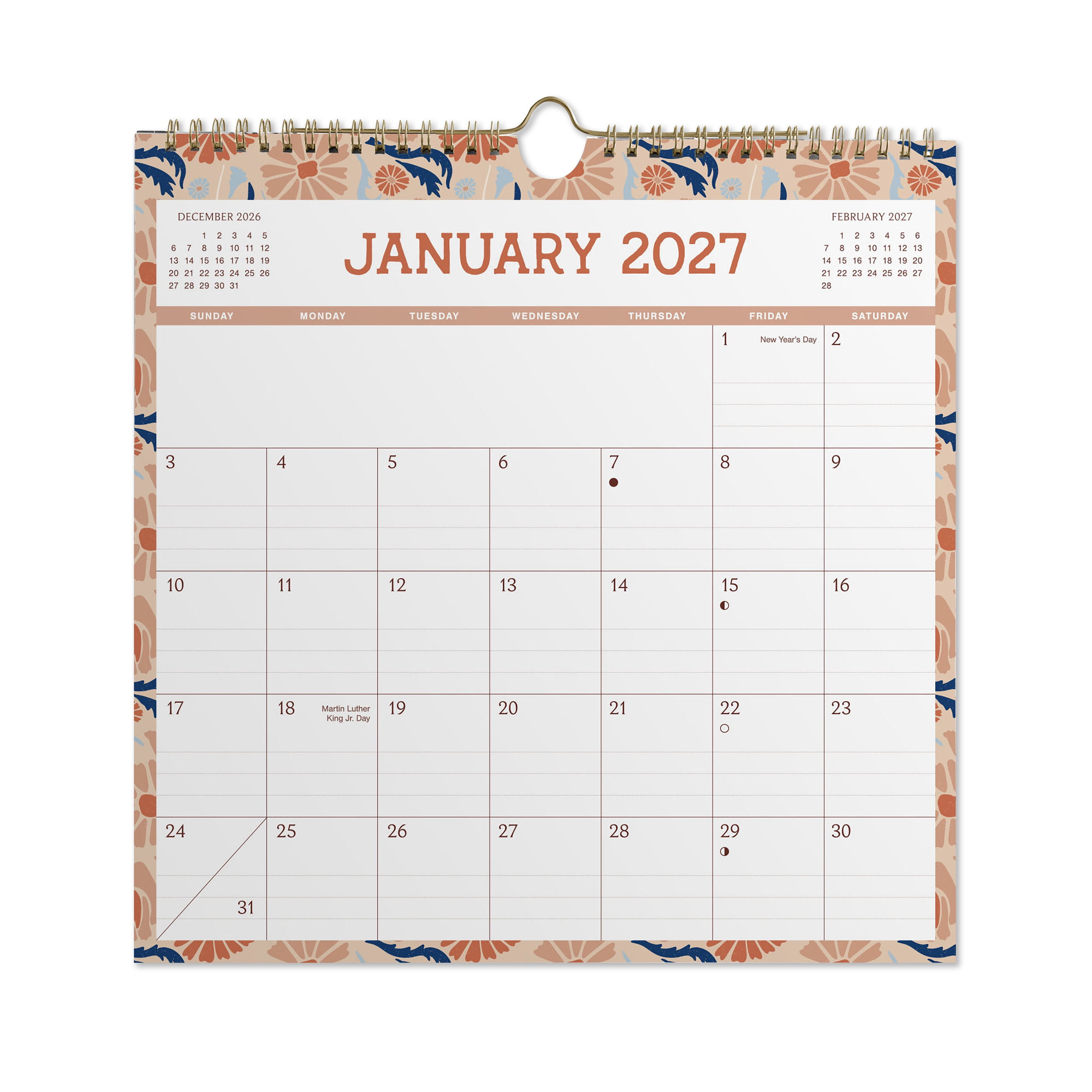 2027 Pen+Gear Pattern Spiral Calendar 12x12 January-December Gridded