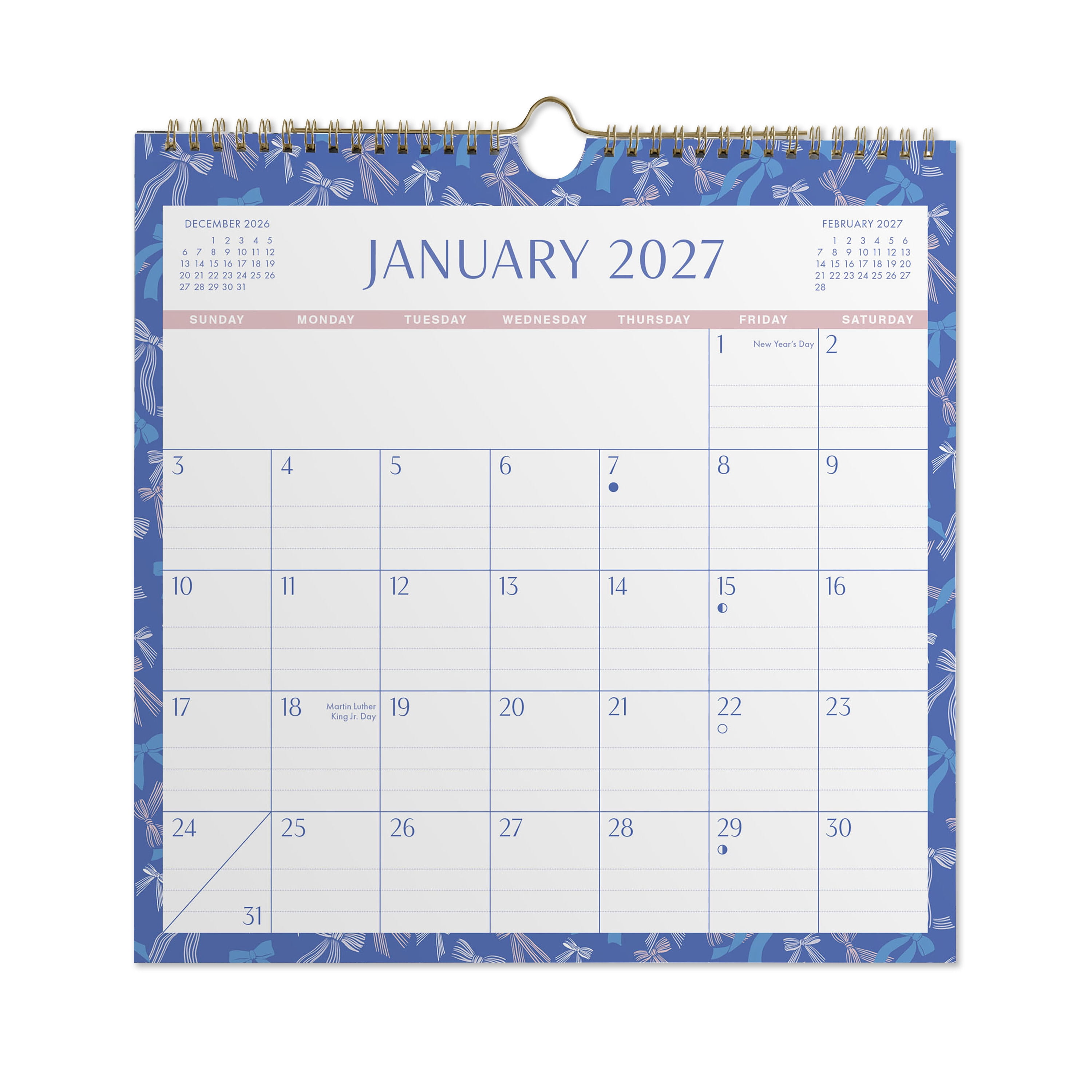 2027 Pen+Gear Mini Spiral Bows Calendar 7x7 January-December Gridded