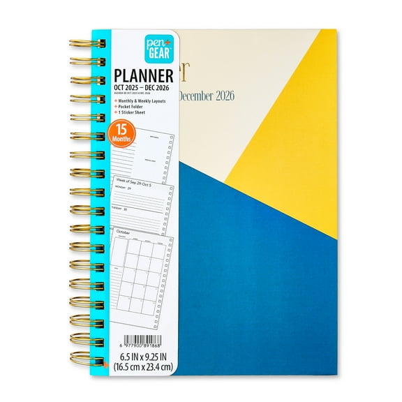 Pen+Gear Monthly/Weekly Planner, Color Block, October 2025December 2026, 6.5" x 9.25"