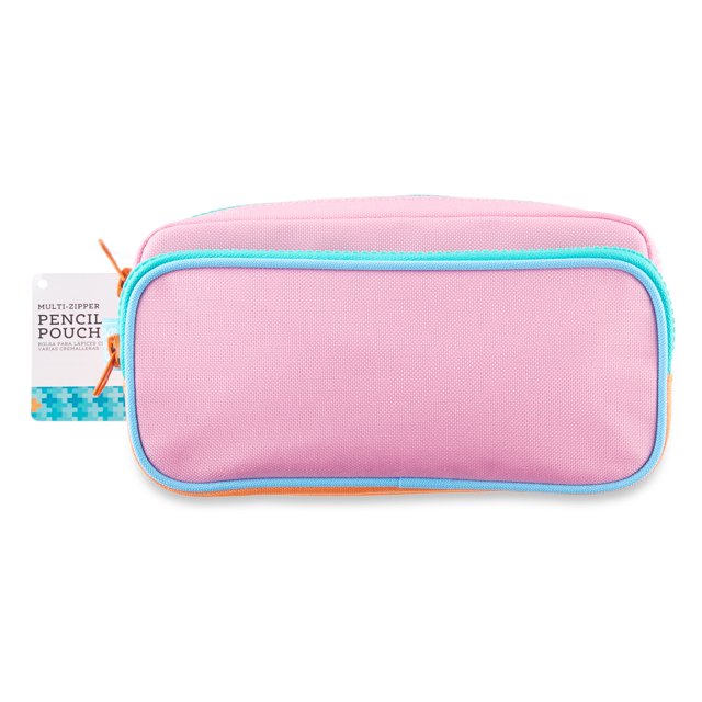 Pen+Gear MultiZipper Pencil Pouch, 2 Compartments, Pink Color
