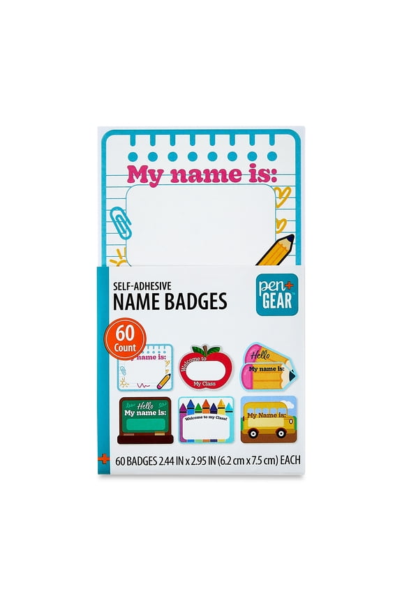 Self-Adhesive Name Badge Labels, 2.44" x 2.95", 60-Count, White Matte Paper, Assorted Color Borders, Easy Peel & Stick