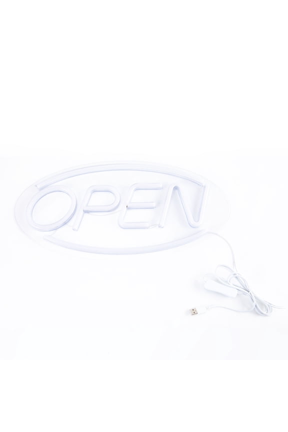 Neon LED Open Sign, 17.7 x 8.7 in, Red and Blue Lights, Plug-in Powered, Clear Display