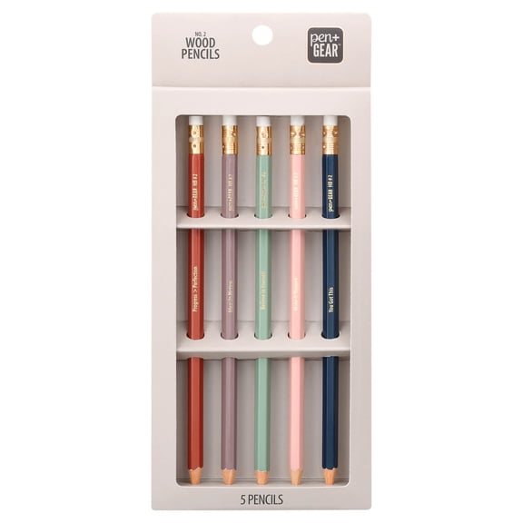 Pen+Gear No. 2 Wood Pencils, Motivational Quotes, Assorted Colors, Sharpened, 5 Count