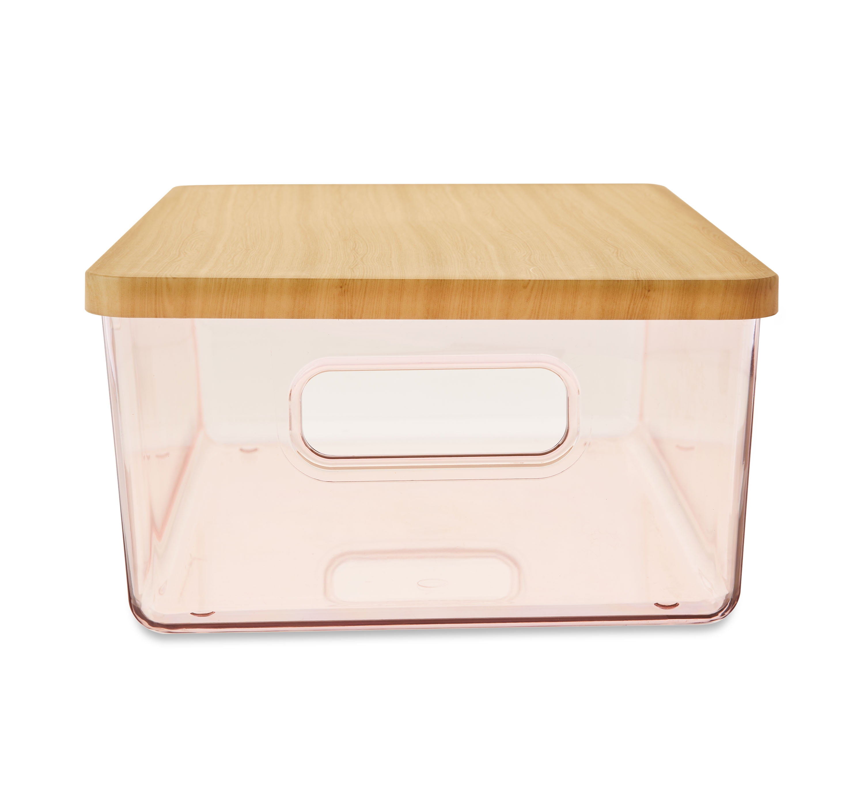 Pen+Gear Organizational Storage Box with Woodgrain Pattern Lid, Blush Pink