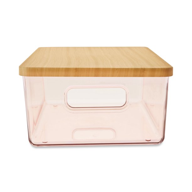Pen+Gear Organizational Storage Box with Woodgrain Pattern Lid, Blush