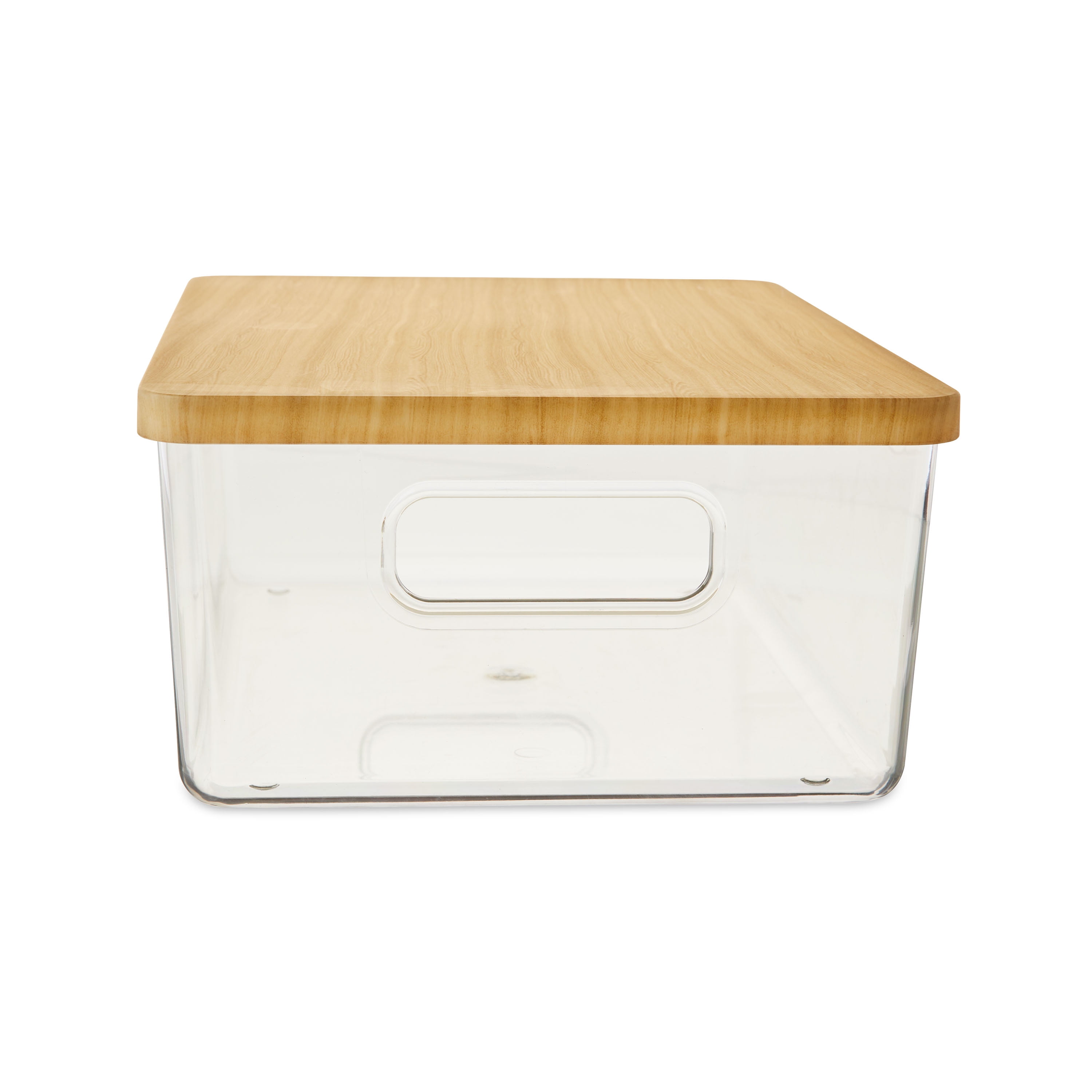 Pen+Gear Organizational Storage Box with Woodgrain Pattern Lid, Clear