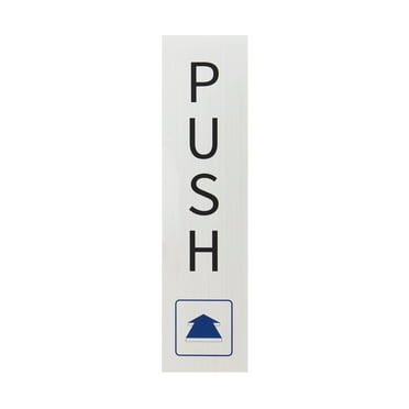 Pen+Gear PUSH Door Sign, 2x8" - Silver, Clear Text & Symbol, Made from Tear-Resistant Mylar