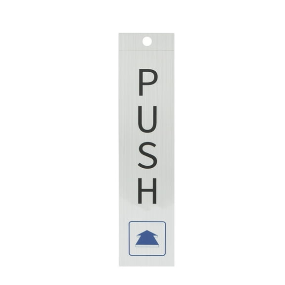 Pen+Gear PUSH Door Sign, 2x8" - Silver, Clear Text & Symbol, Made from Tear-Resistant Mylar