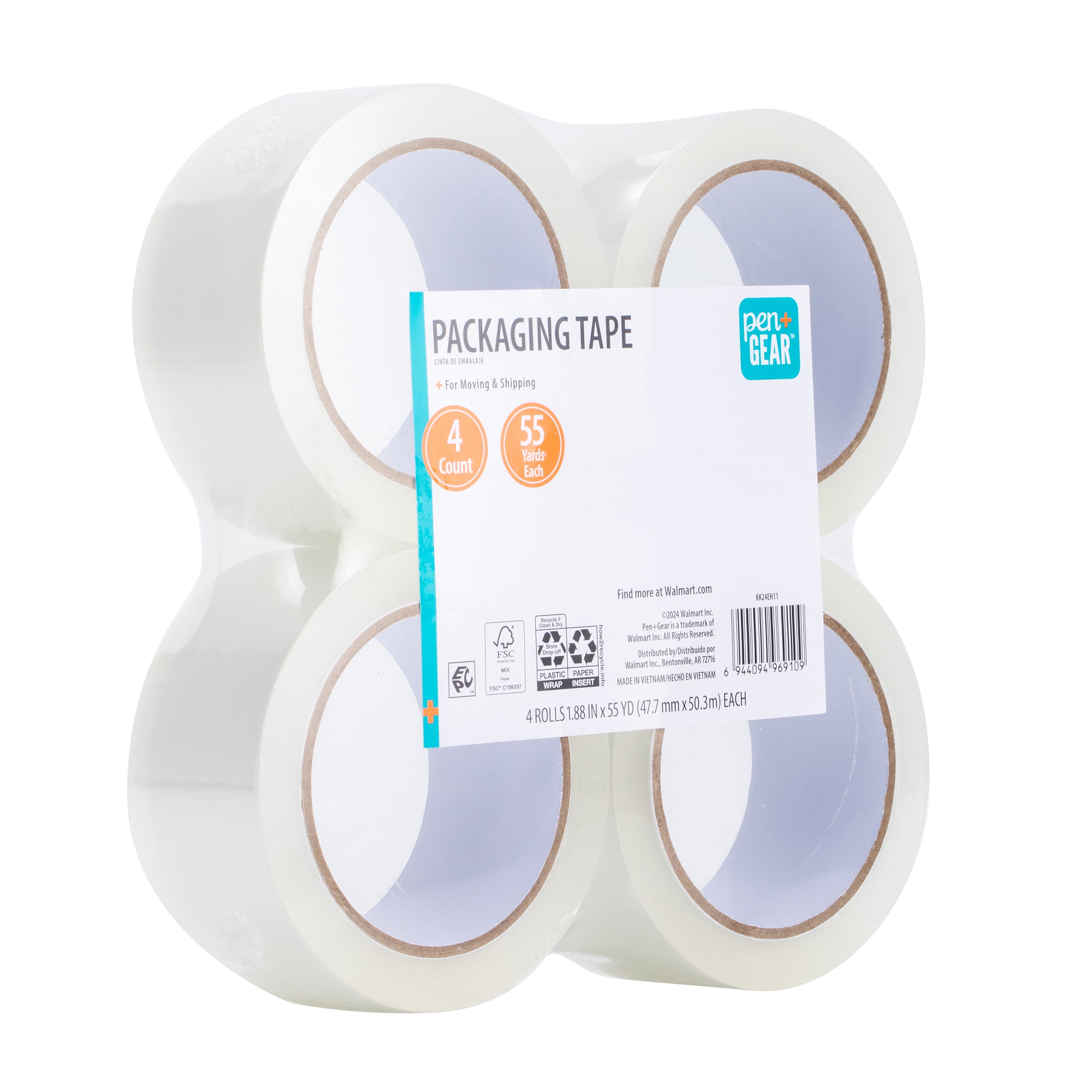 Pen+Gear Packing Tape, Clear, 1.88 in x 55 Yds, 4 Rolls