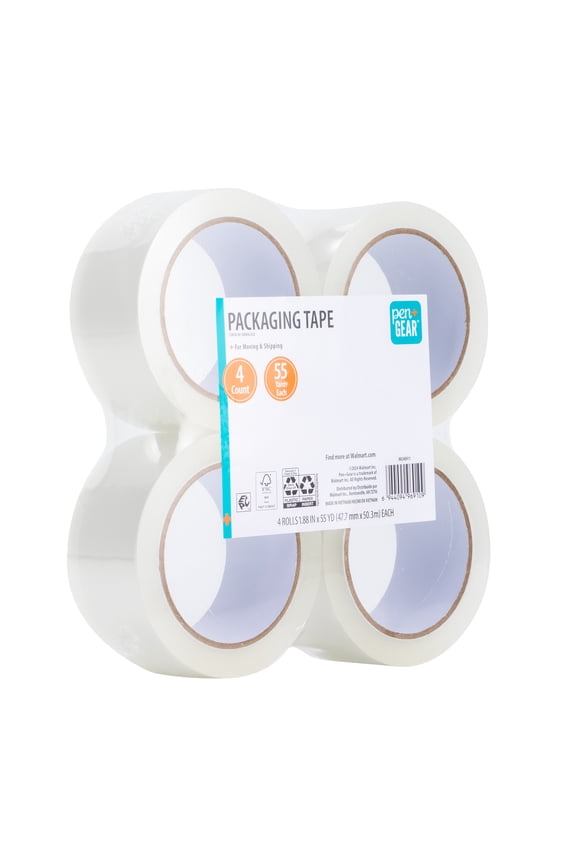 Packing Tape, Clear, 1.88 in x 55 Yds, 4 Rolls