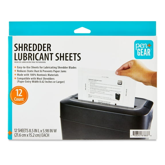 Pen+Gear Paper Shredder Self-Lubricating Sheets,12 Count