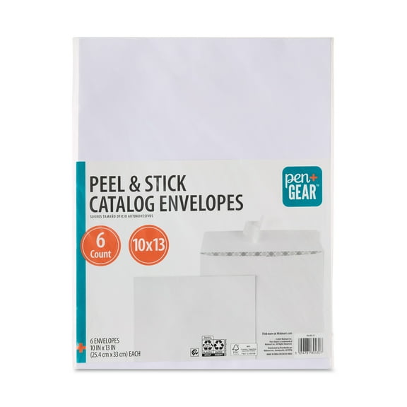 Pen+Gear Peel and Stick Catalog Envelopes, White, 10 in x 13 in, 6 Count