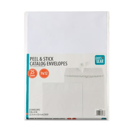 Pen+Gear Peel and Stick Catalog Envelopes, White, 9 in x 12 in, 25 Count