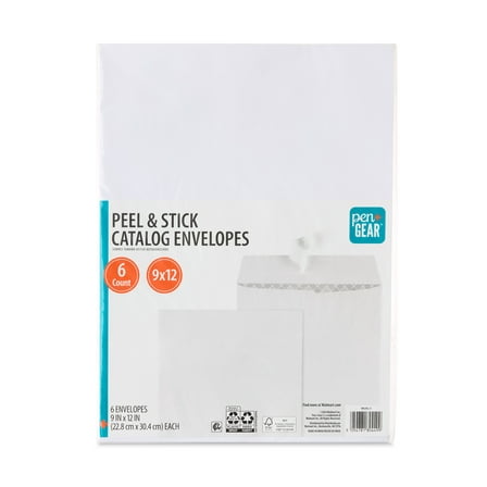 Pen+Gear Peel and Stick Catalog Envelopes, White, 9 in x 12 in, 6 Count