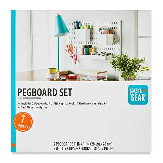 Pen+Gear Pegboard Set, White, 7 Pieces, Wall Hanging
