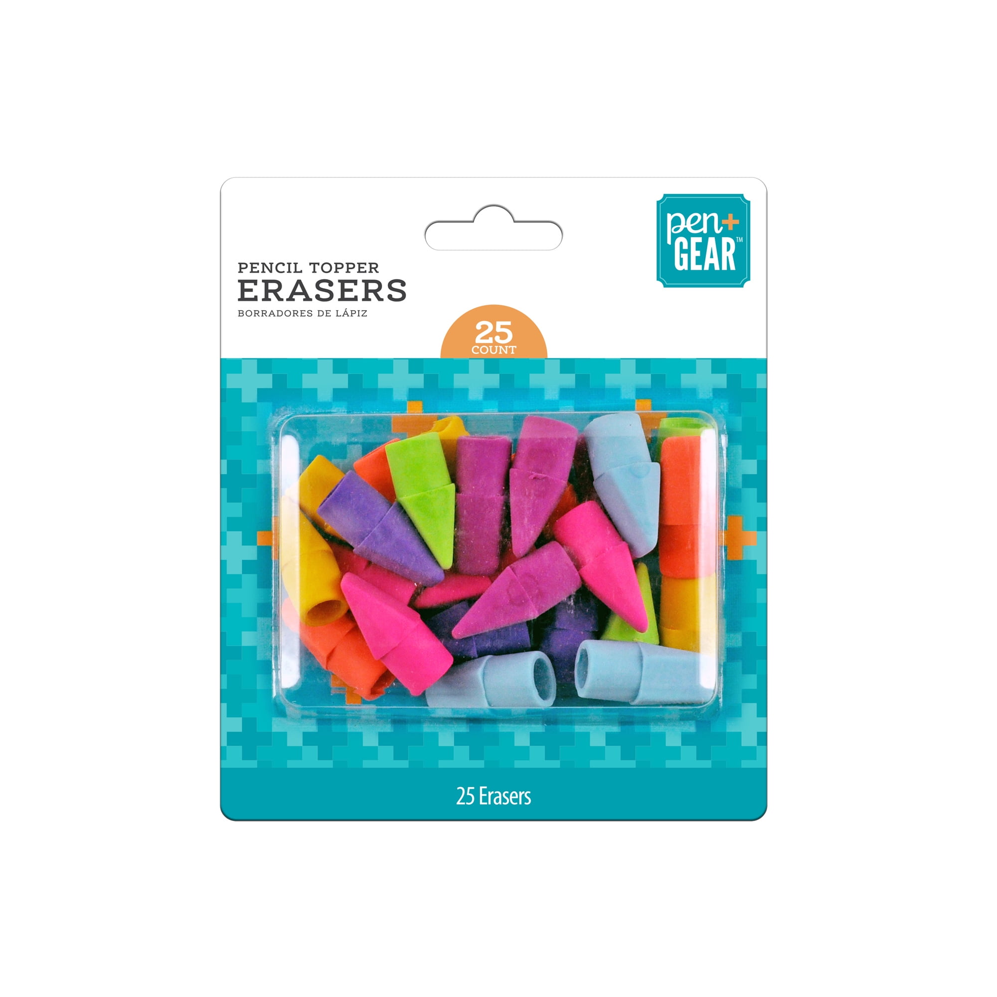 Pen+Gear Pencil Topper Erasers, LatexFree, Assorted Colors, 25 Count