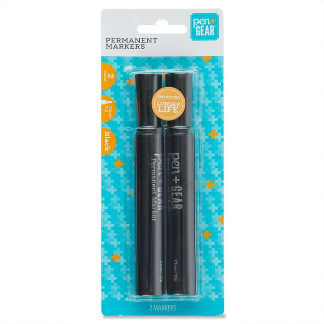 Pen+Gear Permanent Marker, Chisel Tip, 2 Count, Black Color