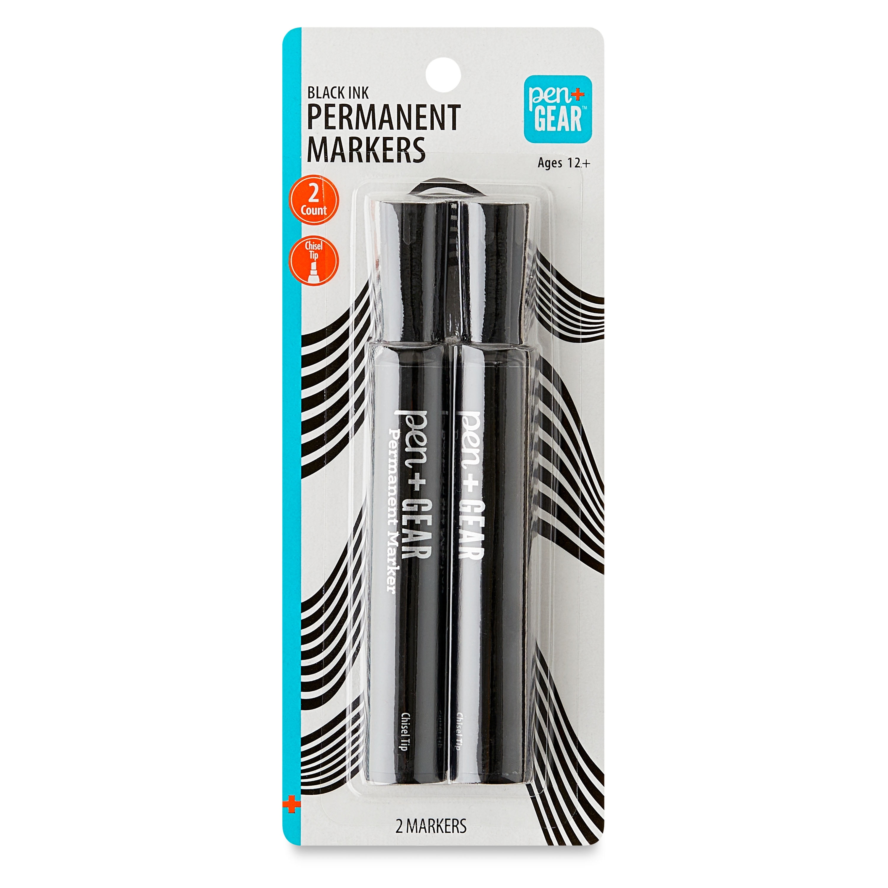 Pen+Gear Permanent Marker, Chisel Tip, Black Color, 2 Count