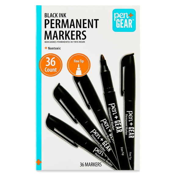 Pen+Gear Permanent Markers, Fine Tip, Black, 36 Count