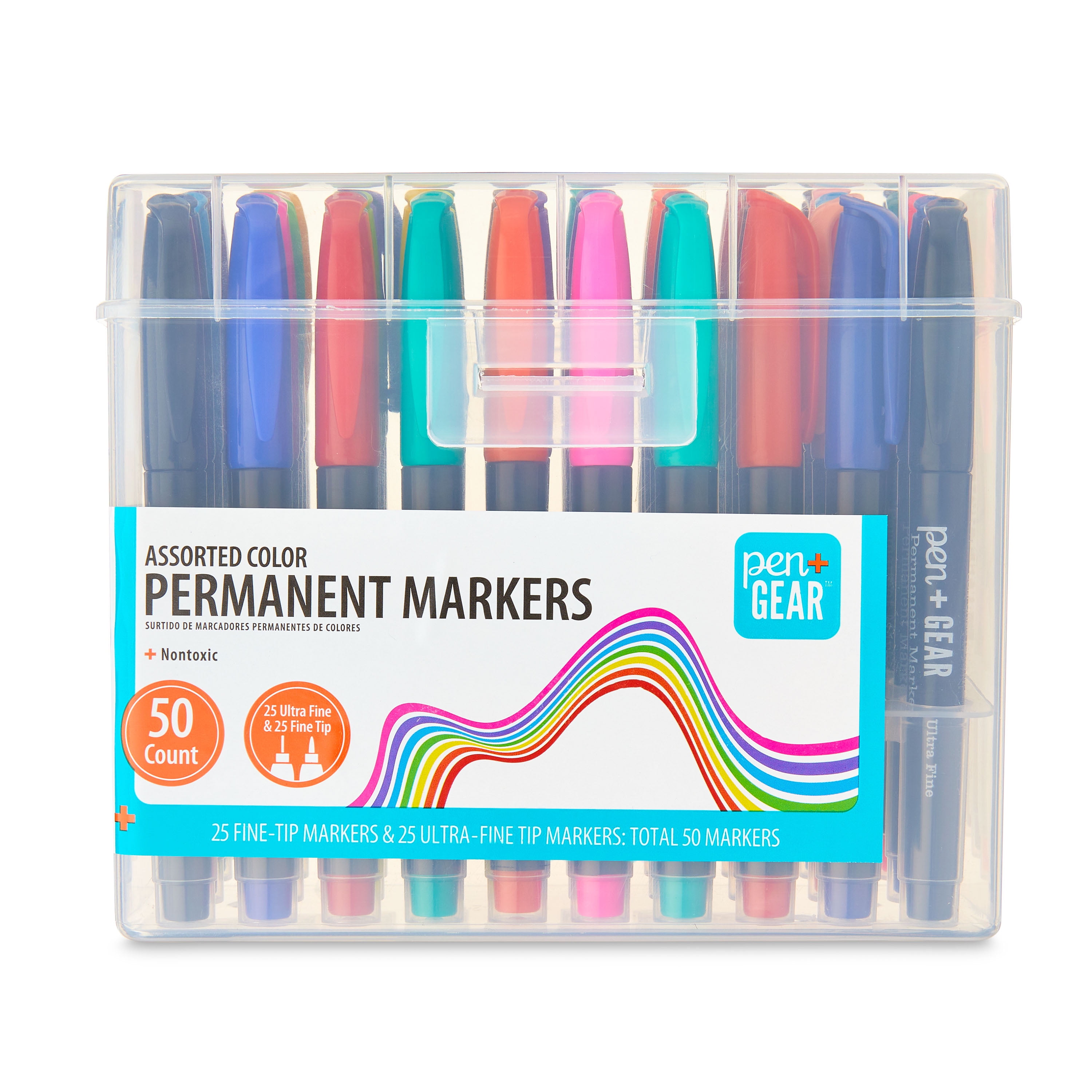 Pen+Gear Permanent Markers, Fine + Ultra Fine Tip, Assorted Colors, 50 Count