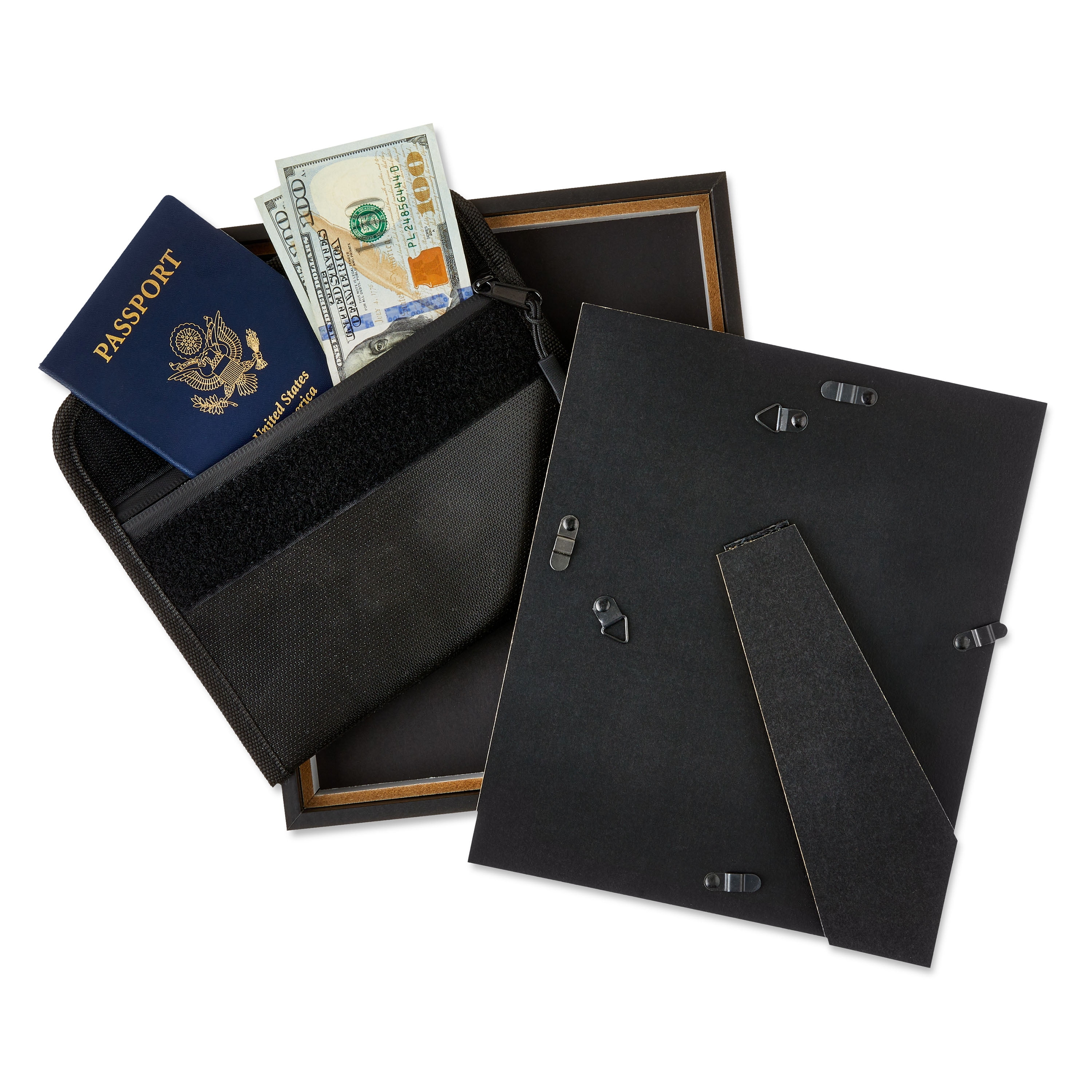 Pen+Gear Black Picture Frame Diversion Safe with Fire Resistant Waterproof Money Bag