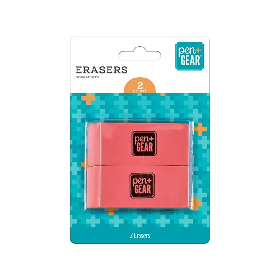 Pen + Gear Pink Erasers, 2 Count