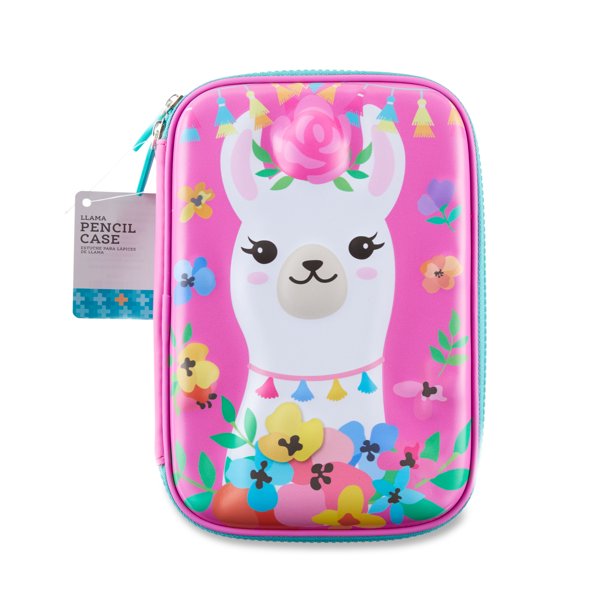 Pen+Gear Pink Llama Zipper Pencil Hard Case, 6.1"W x 8.66"H