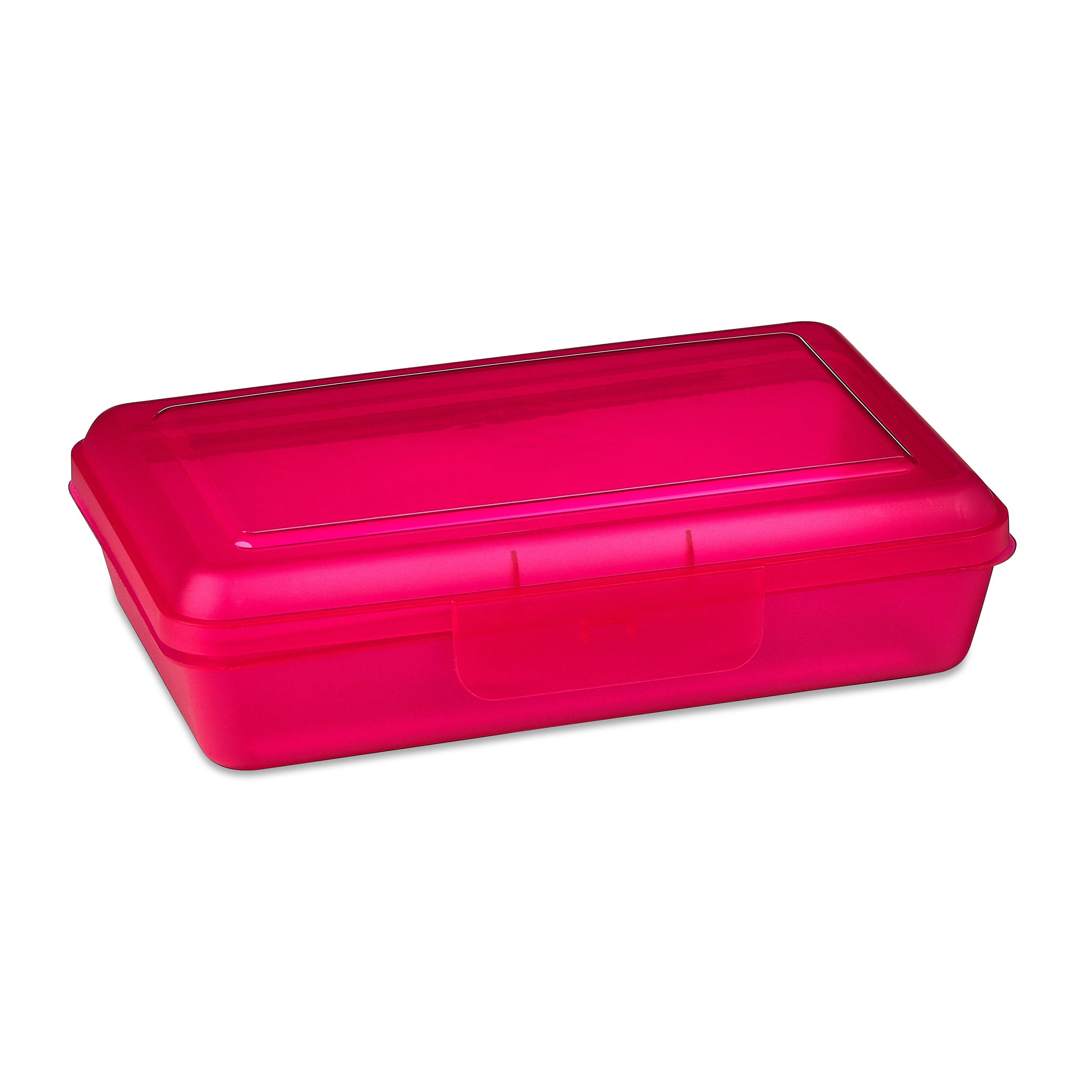 Pen+Gear Plastic Pencil Box with Snap-On Lid, Translucent Fuchsia Burst, 1-Pack