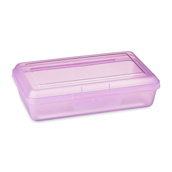 Pen+Gear Lightweight Plastic Pencil Box with Snap-on Lid, Translucent Lavender, 12-Pack