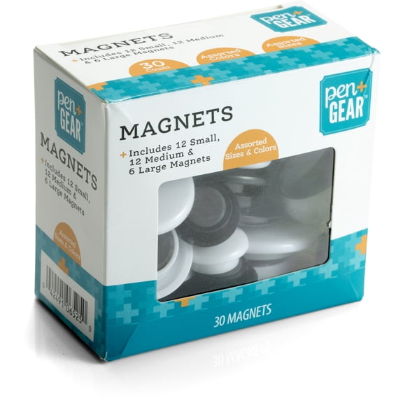 Pen + Gear Magnets, Assorted Sizes, Black and White, Plastic, 30 Pieces