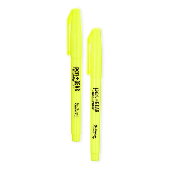 Pen+Gear Pocket Highlighter, Chisel Tip, Yellow, 2 Count