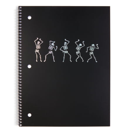 Pen+Gear Poly 1 Subject Notebook, Black Foil Dancing Skeletons