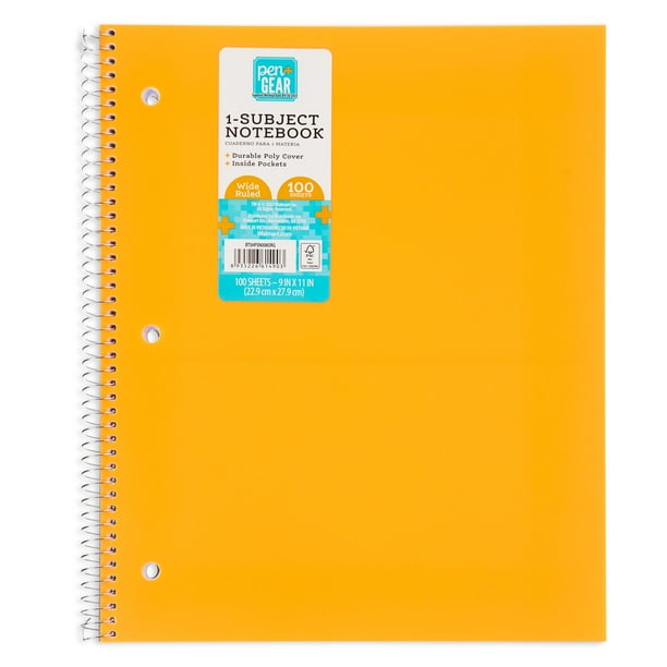 Pen+Gear Poly 1Subject Notebook, Wide Ruled, 100 Heavyweight Sheets