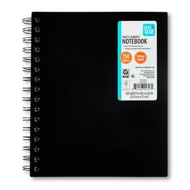 Pen+Gear Poly 5-Subject Notebook, College Ruled, 150 Sheets, 300 Pages, Black, 6" x 8"