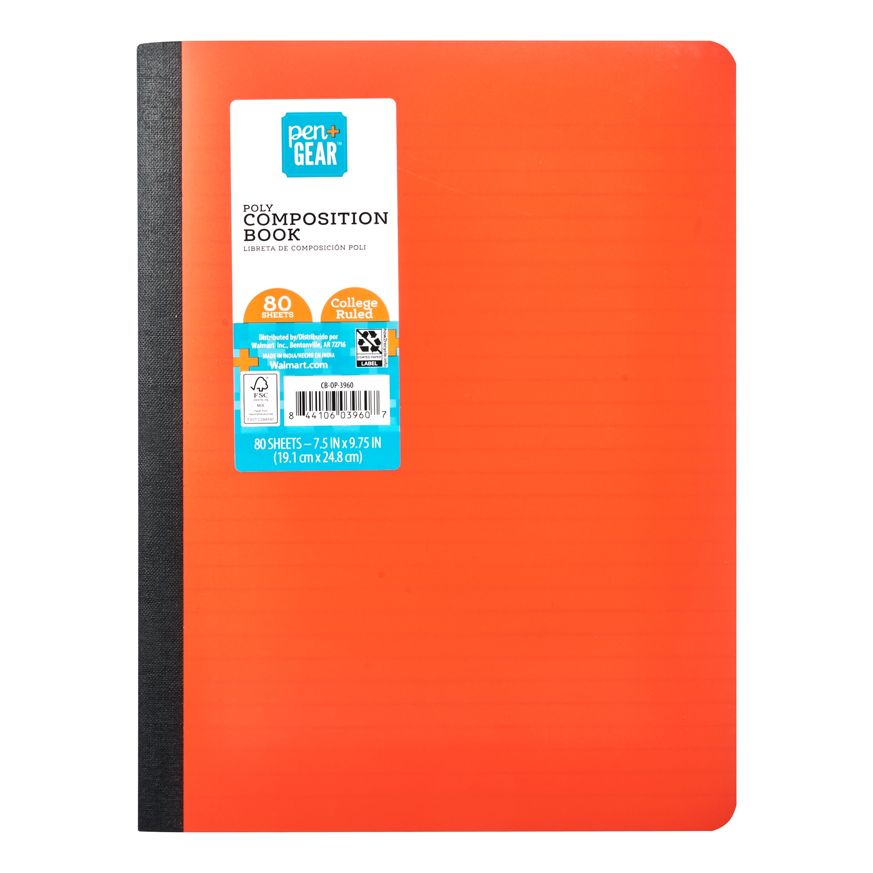 Pen + Gear Poly Composition Book, College Ruled, 80 Sheets, Orange
