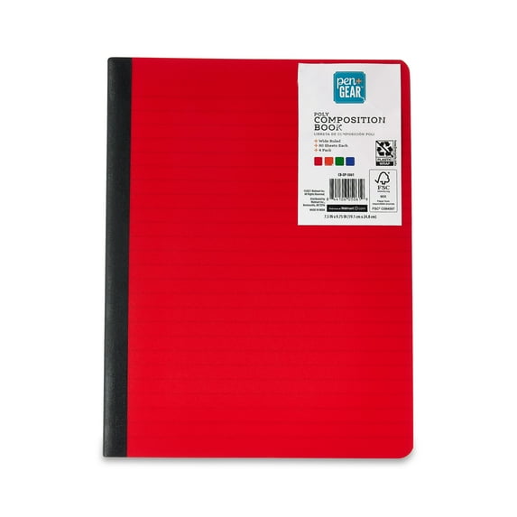 Pen+Gear Poly Composition Book, Wide Ruled, 7.5 in x 9.75 in x 0.5 in, 80 Sheets, Assorted Colors, 4 Pack