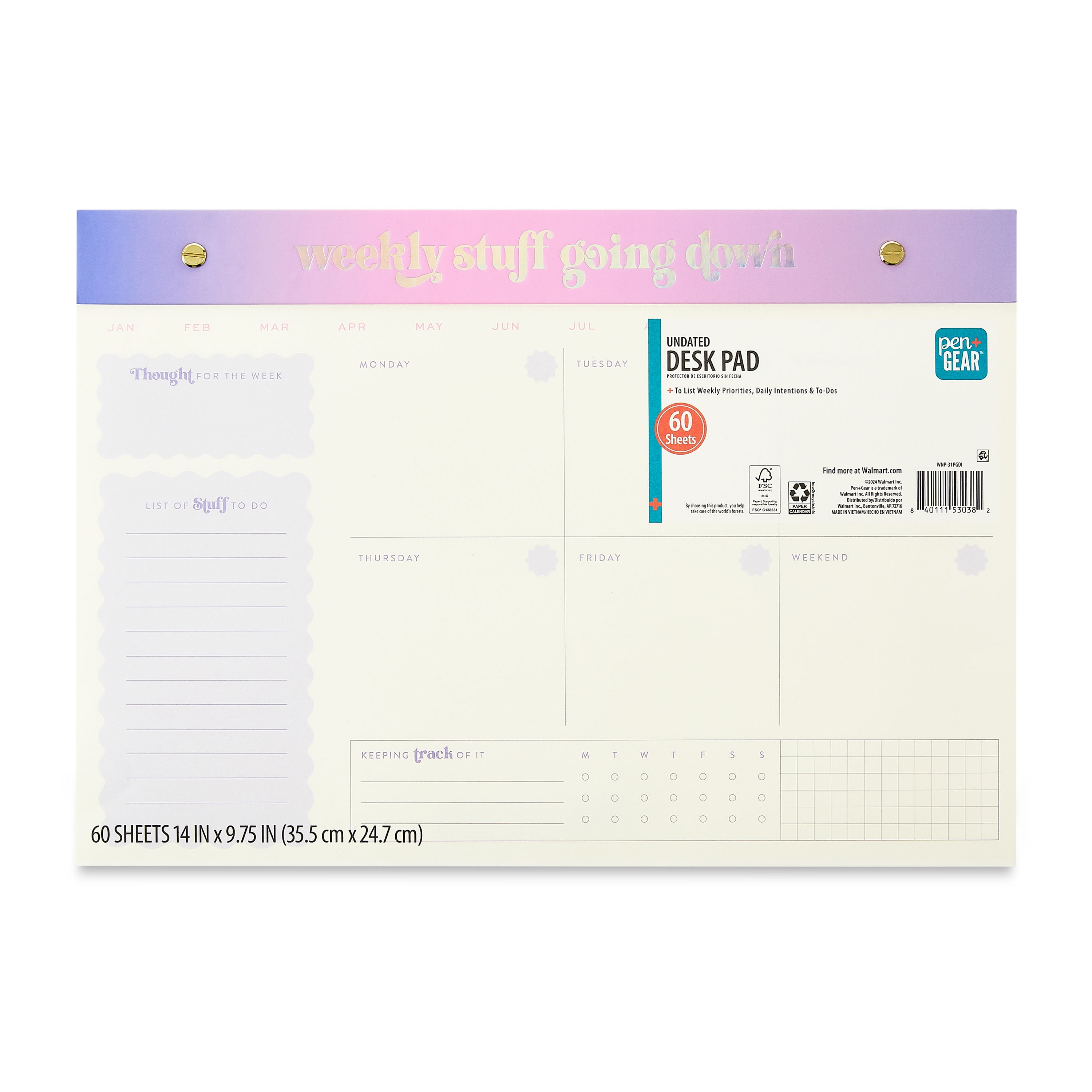 Pen+Gear Large 14" x 9.5" 'Stuff Going Down' Undated Weekly Post Bound Planner Pad