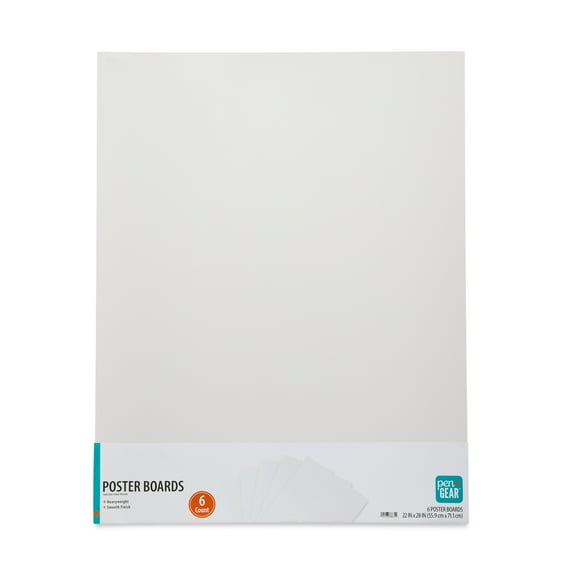 Pen+Gear Heavyweight White Poster Board, 22 in x 28 in, 6 Count
