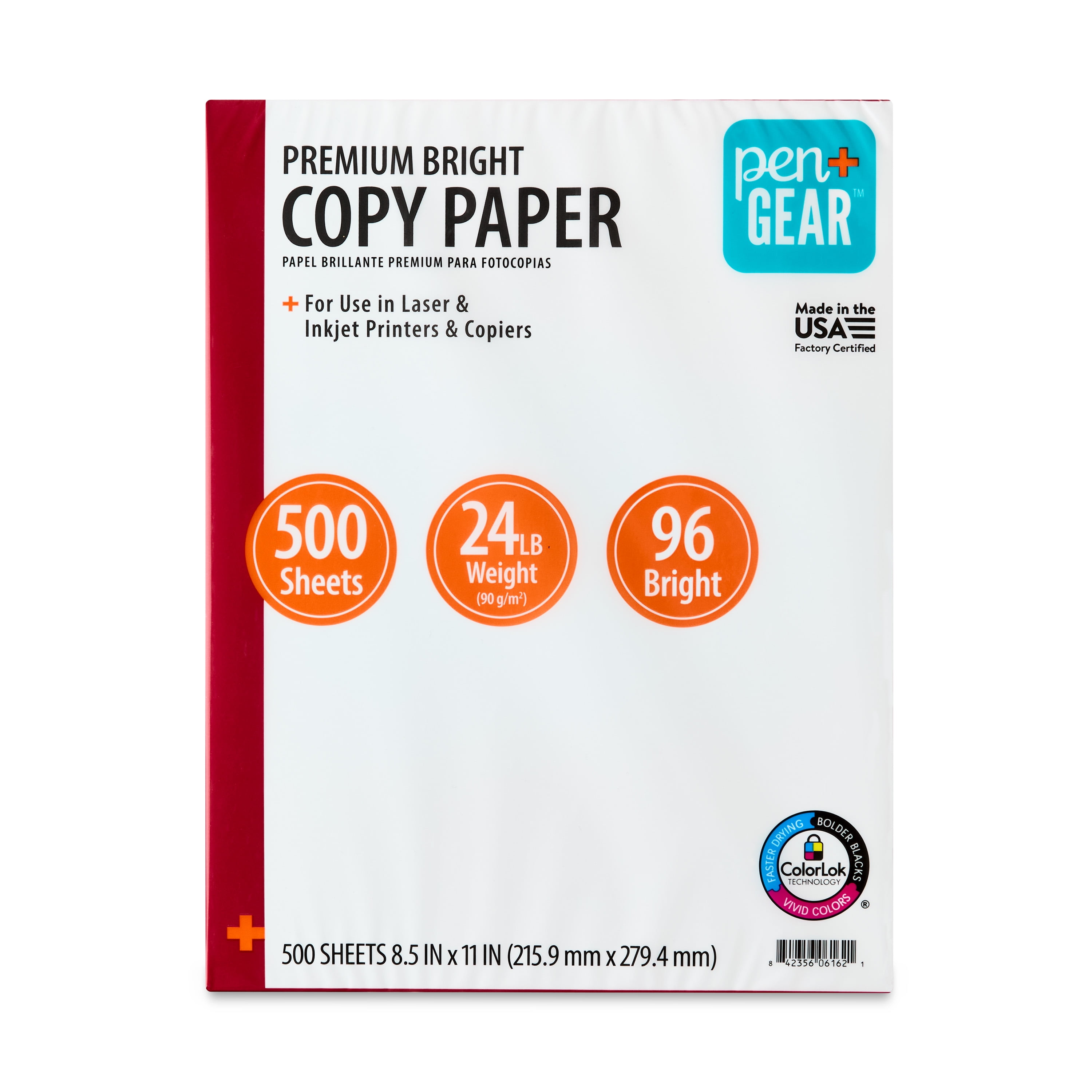 Pen+Gear Premium Bright Paper, 8.5" x 11", 96 Bright, White, 24 lb., 1 Ream (500 Sheets)