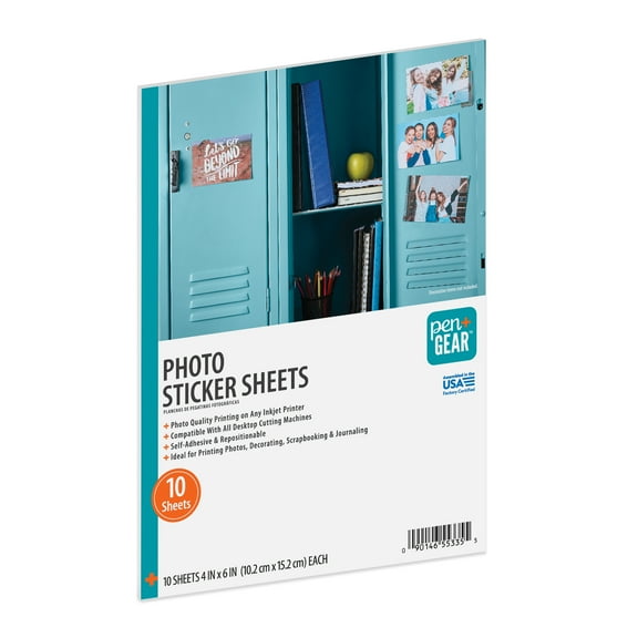 Pen+Gear Photo Stickers, 10 Sheets, White, 4" x 6"