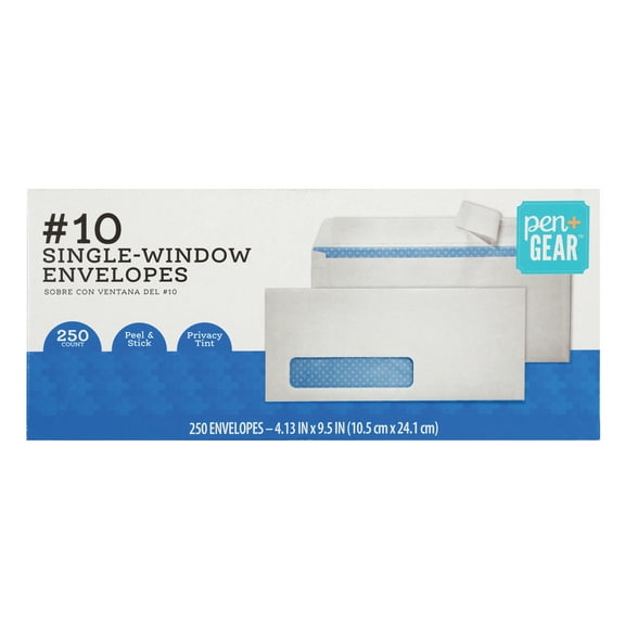 Pen+Gear Privacy Window Envelopes, Size #10 (4.12" x 9.5"), 24 lb., Solid White Pattern, 250-Count