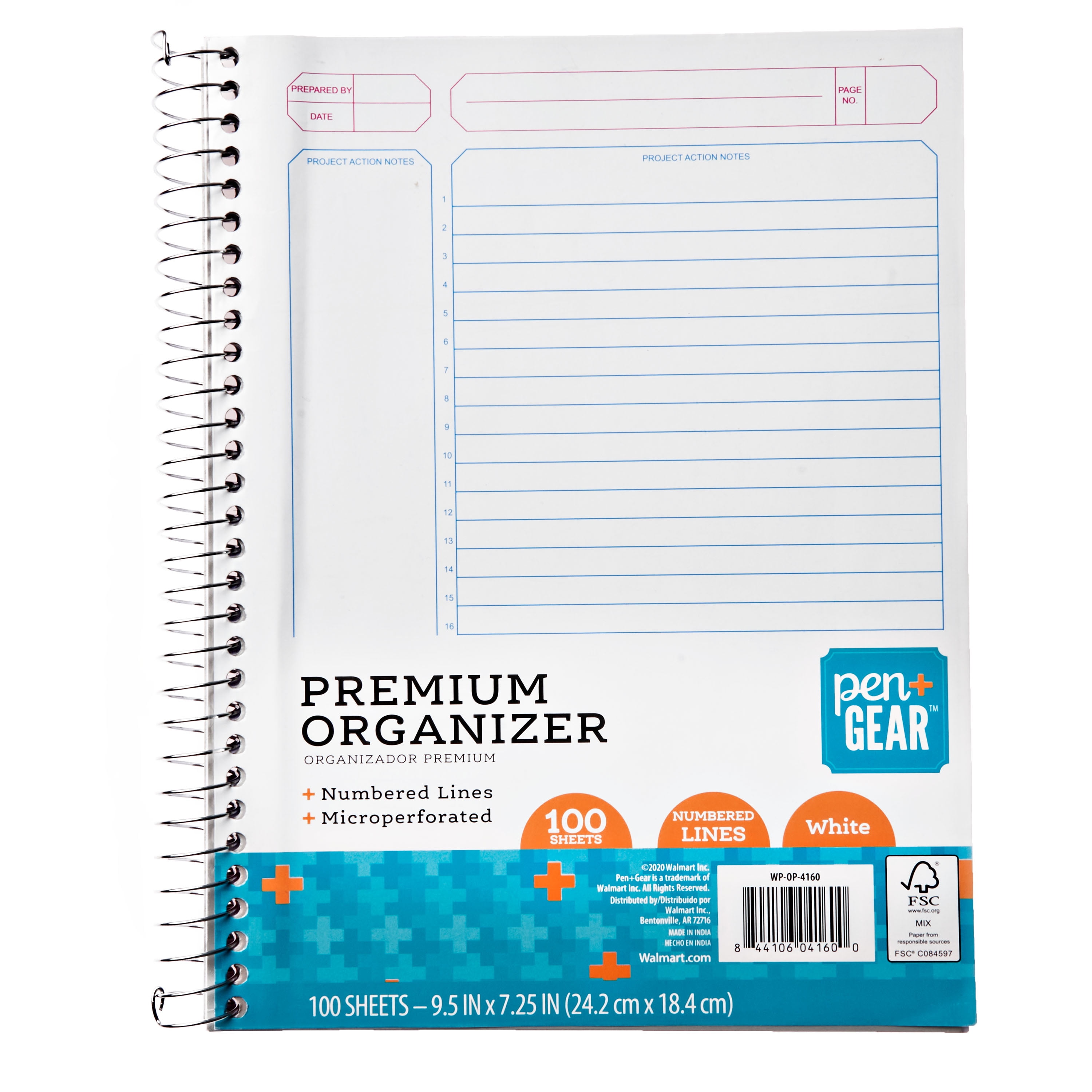 Pen+Gear Project Planner with Numbered Lines, White, 9.5" x 7.25", 100 Sheets
