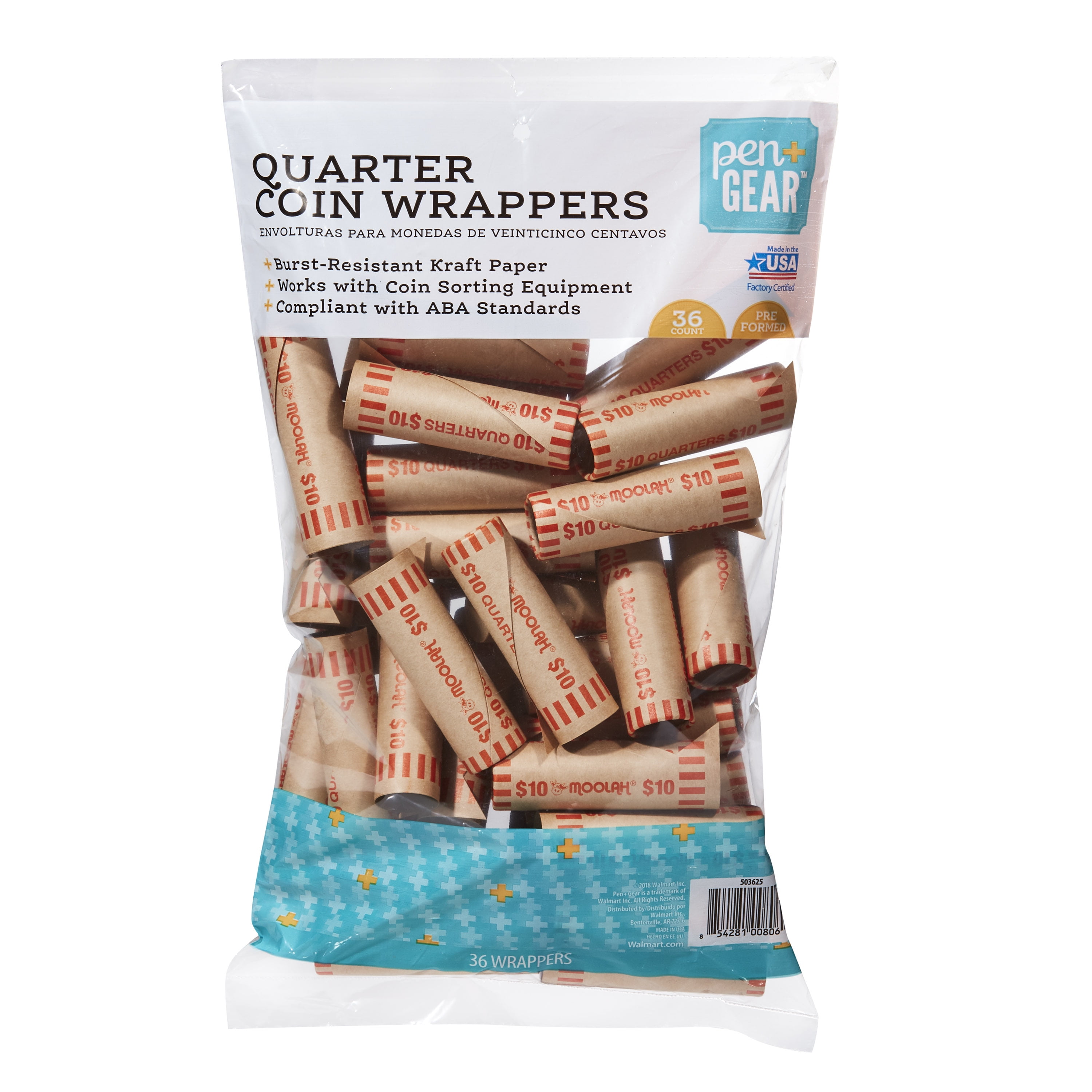 Pen Gear Quarter Paper Coin Wrappers Preformed Orange 36 Count Walmart