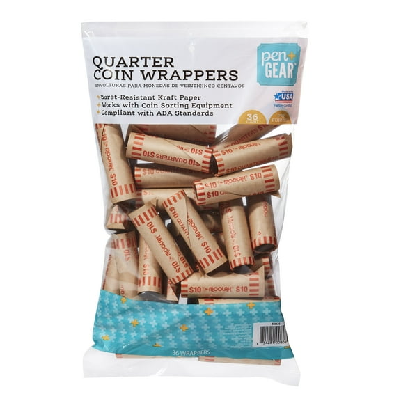 Pen + Gear Quarter Paper Coin Wrappers, Preformed, Orange, 36 Count