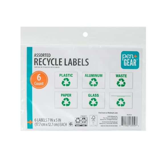 Pen+Gear 7x5 inch Recycle Labels in White - Pack of 6, Paper Made, Perfect for Home & Office Recycling Programs