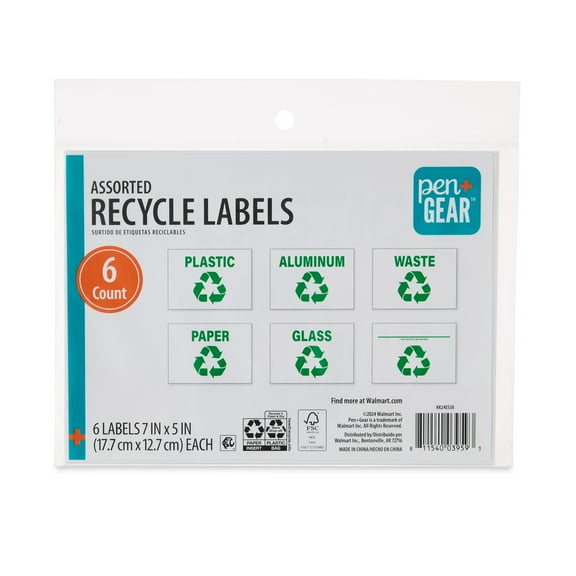 Pen+Gear 7x5 inch Recycle Labels in White - Pack of 6, Paper Made, Perfect for Home & Office Recycling Programs