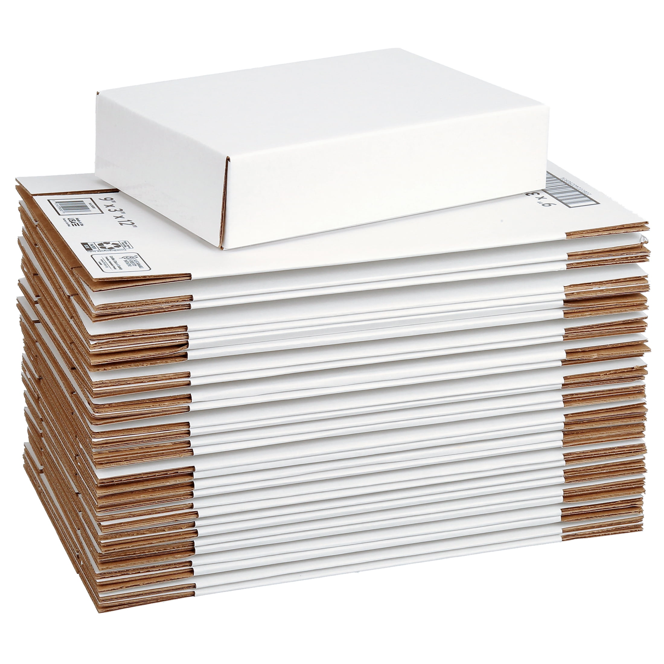 Pen+Gear Shipping Box, 9" L x 12" W x 3" H, White, 30-Count Case