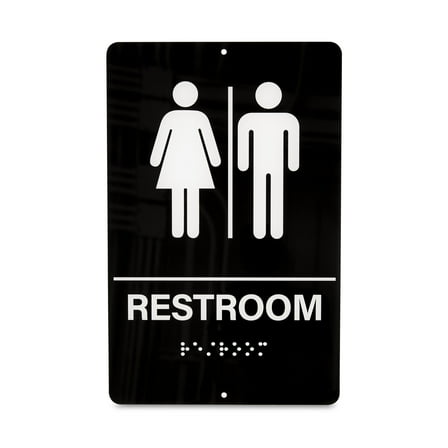 Pen+Gear 6 × 9 Inches "RESTROOM" Sign, Black Acrylic, Adhesive-Ready