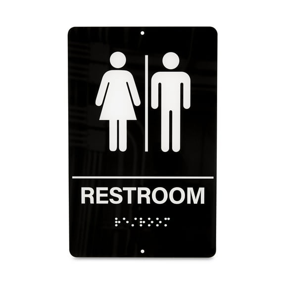 Pen+Gear 6 × 9 Inches "RESTROOM" Sign, Black Acrylic, Adhesive-Ready